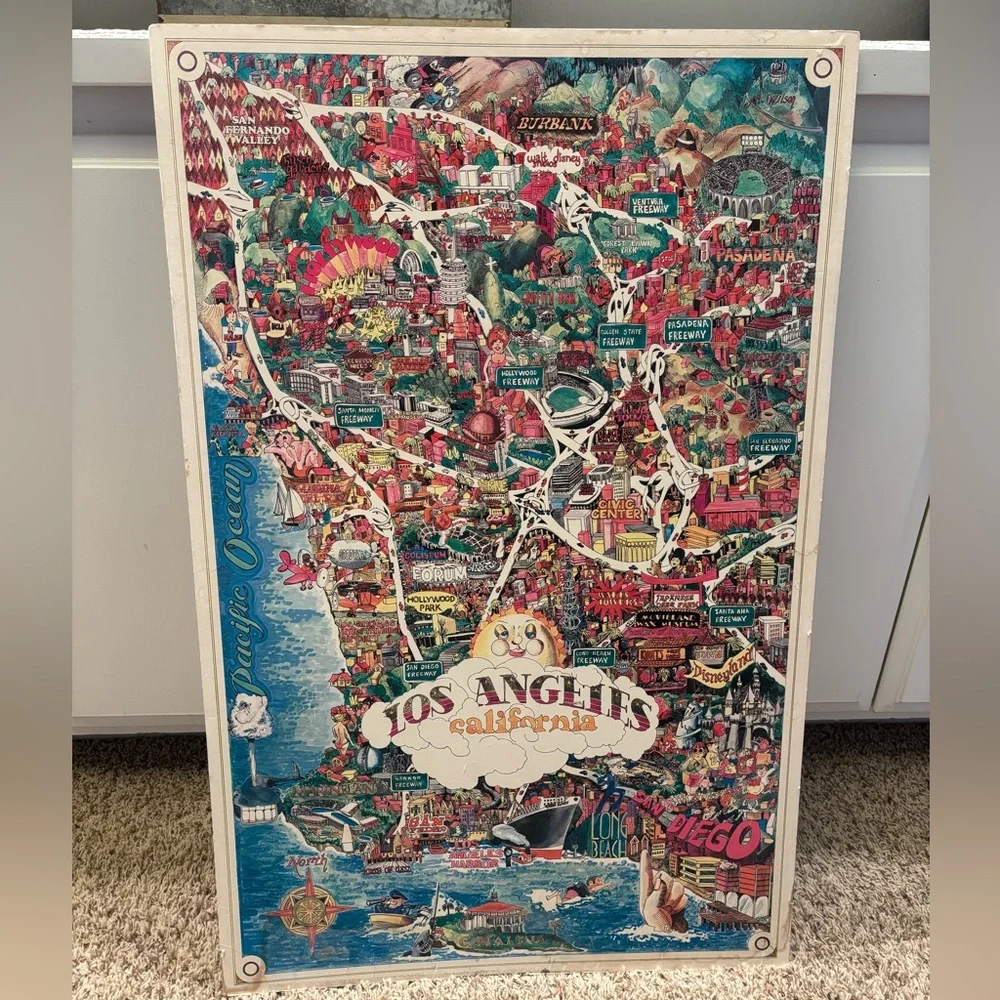 RARE VINTAGE LOS ANGELES POSTER MAP PRINT - BY RANDY AKERS 1970
